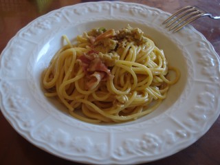 spaghetti alla carbonara di carciofi
