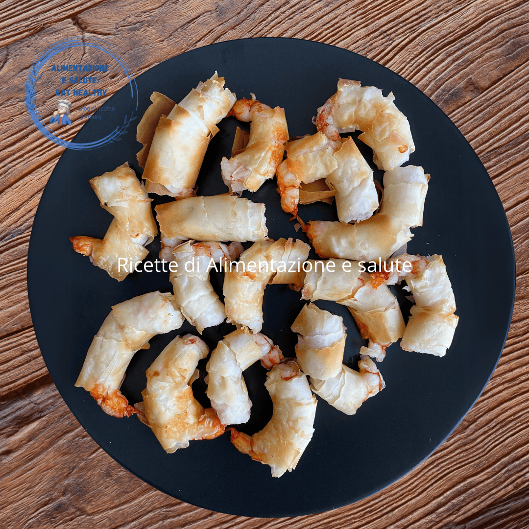 Involtini di gamberi in pasta fillo cotti in friggitrice ad aria