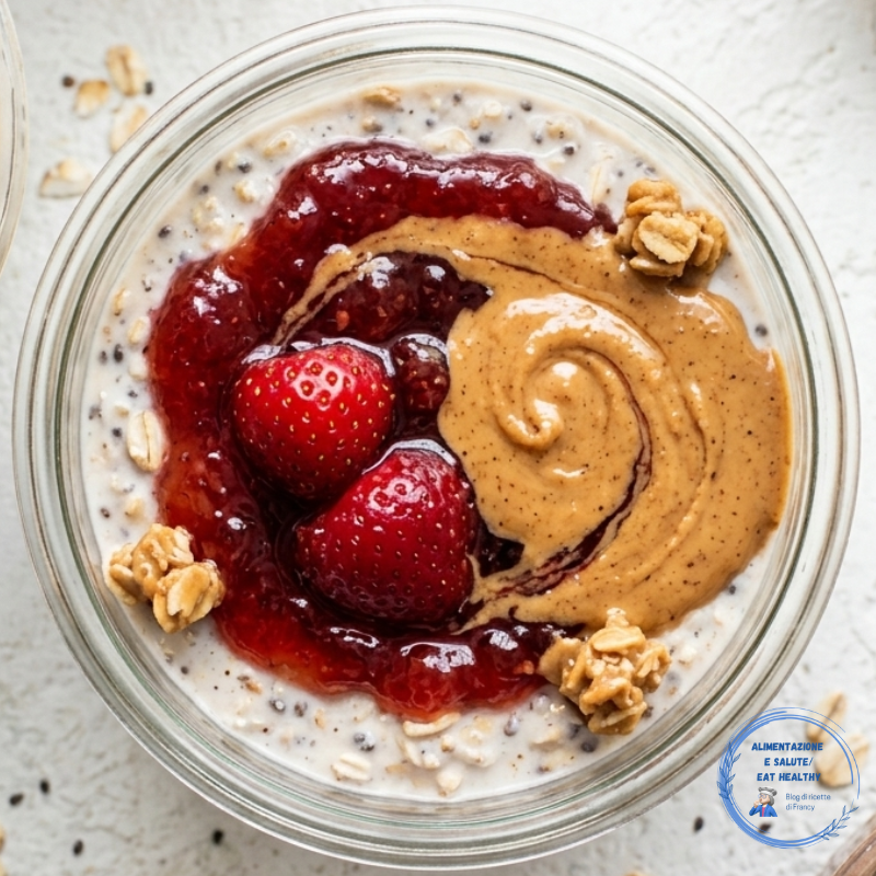 Porridge senza cottura al burro d’arachidi e marmellata in 5 minuti