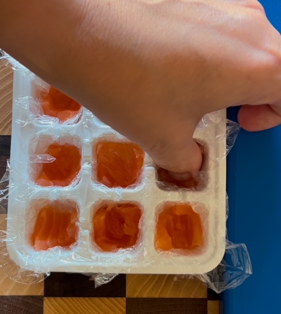 Per prima cosa metti il salmone nella vaschetta