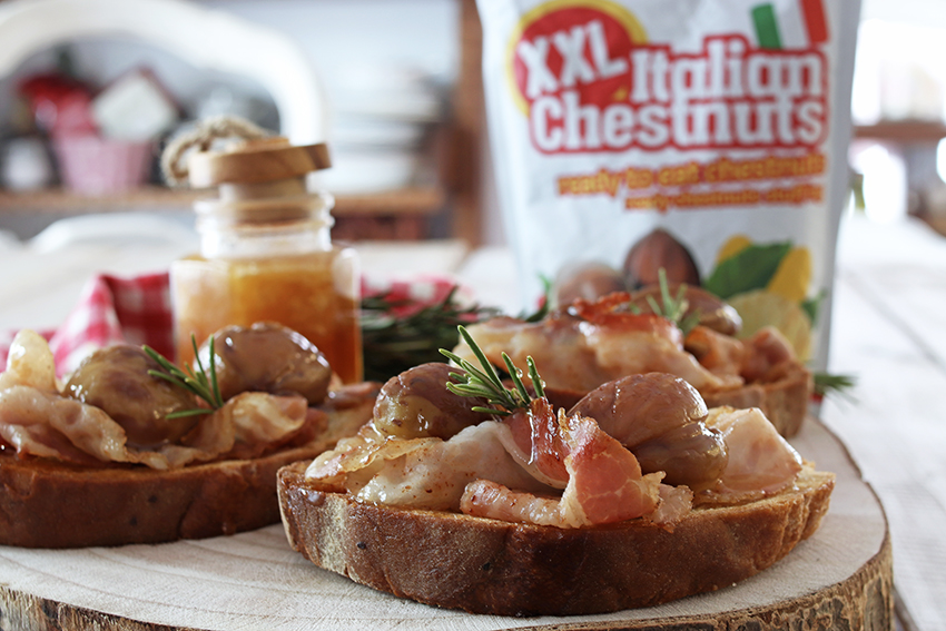 CROSTONI PANCETTA CASTAGNE E MIELE ricetta antipasto