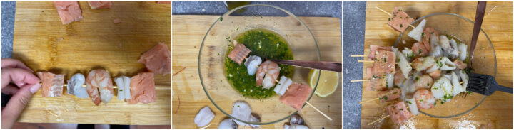 Spiedini di pesce gamberi e calamari