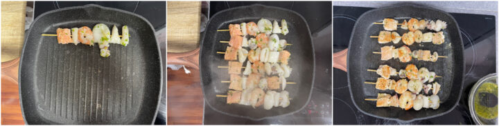 Spiedini di pesce gamberi e calamari