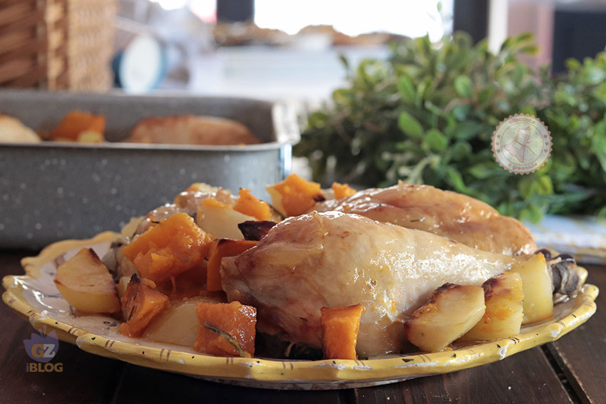 Pollo zucca e patate al forno