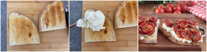 Bruschette con ricotta e pomodorini arrosto