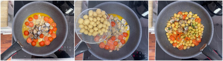 Gnocchi di ceci con vongole e pomodorini