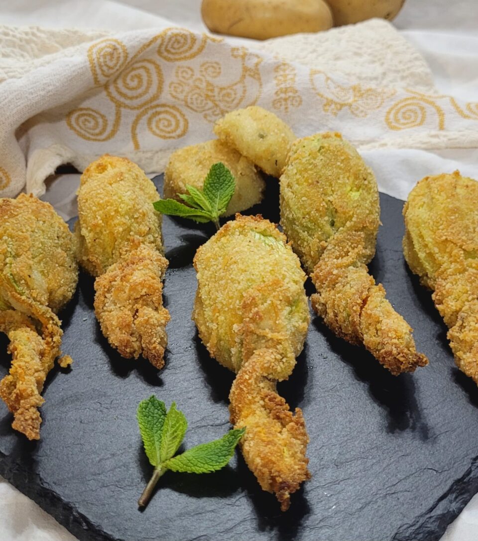 Culurgiones in Fiore: fiori di zucca ripieni in Friggitrice ad Aria