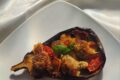 Melanzane ripiene in friggitrice ad aria con polpettine di salsiccia e datterini