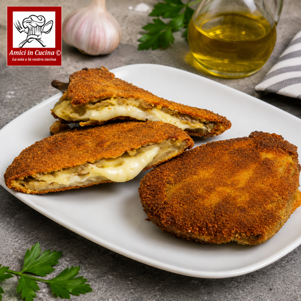 Cotoletta di melanzane croccante con cuore filante di mozzarella