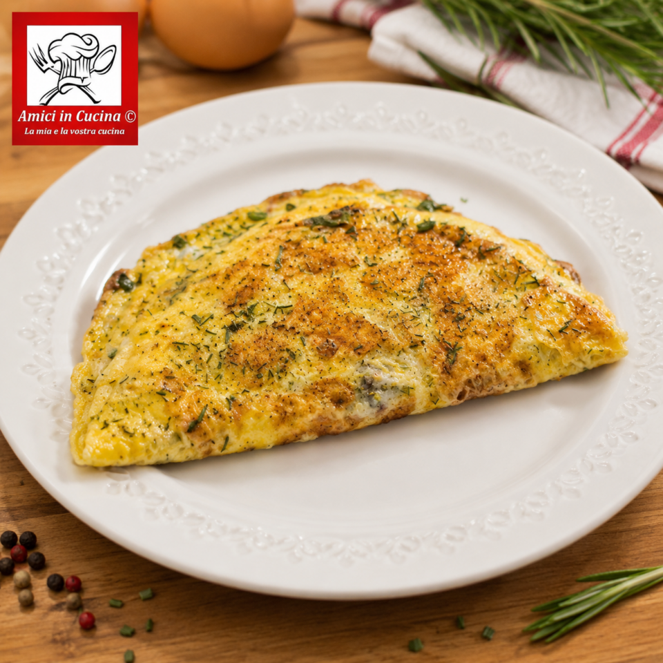 Omelette con funghi prugnoli, asparagi selvatici ed erba cipollina