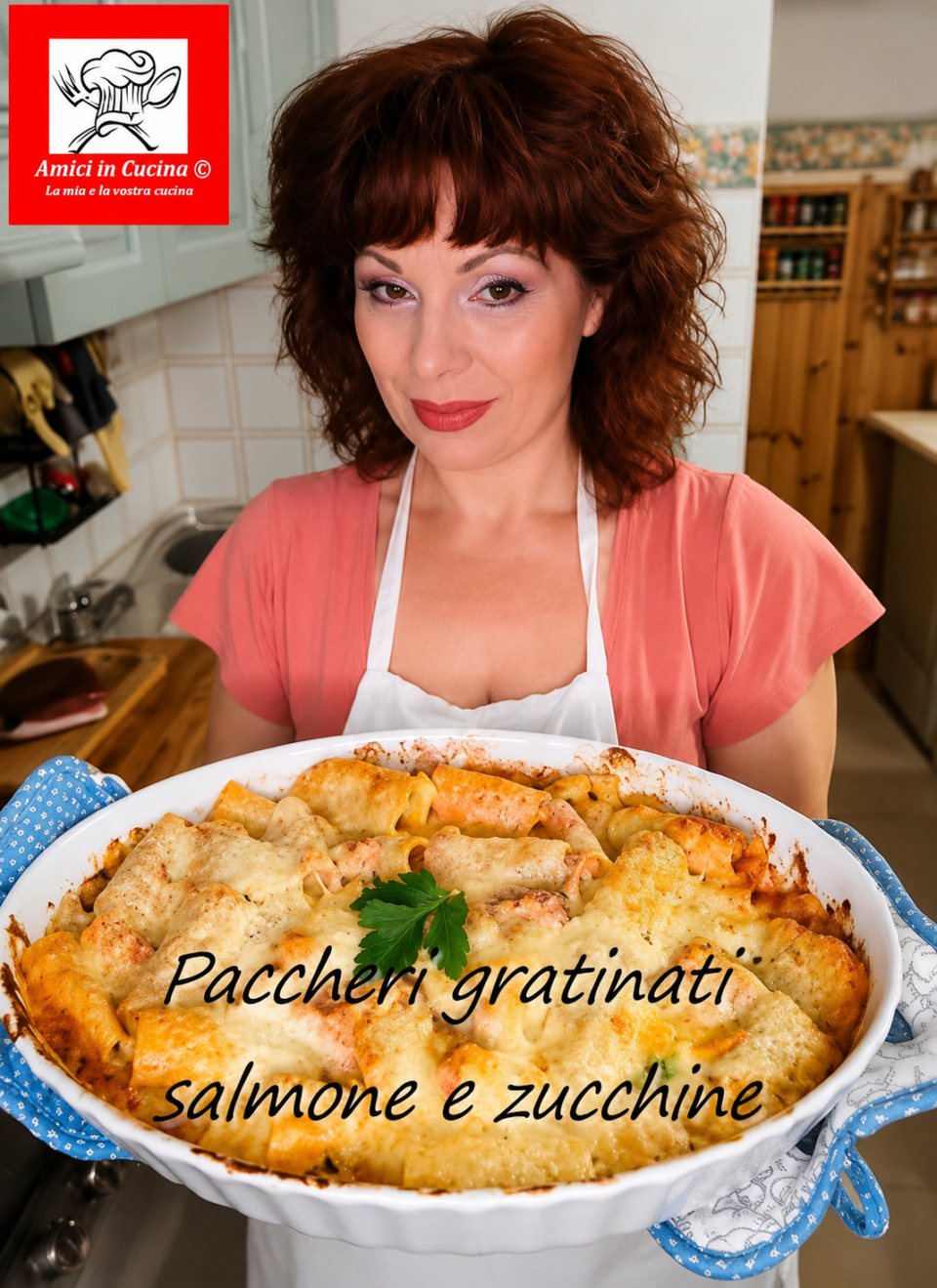 Paccheri gratinati con salmone e zucchine cremose al forno