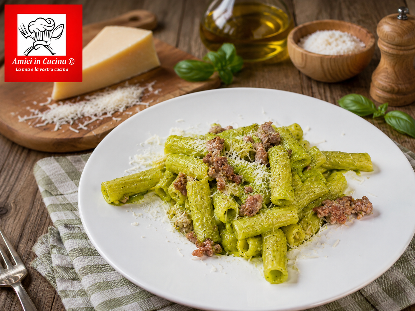 Pasta cremosa con salsiccia e crema vellutata di zucchine