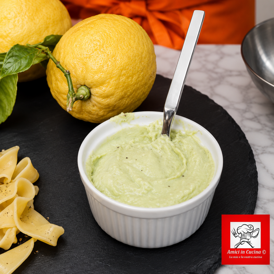Pesto di limoni fatto in casa con basilico, menta, pinoli e parmigiano
