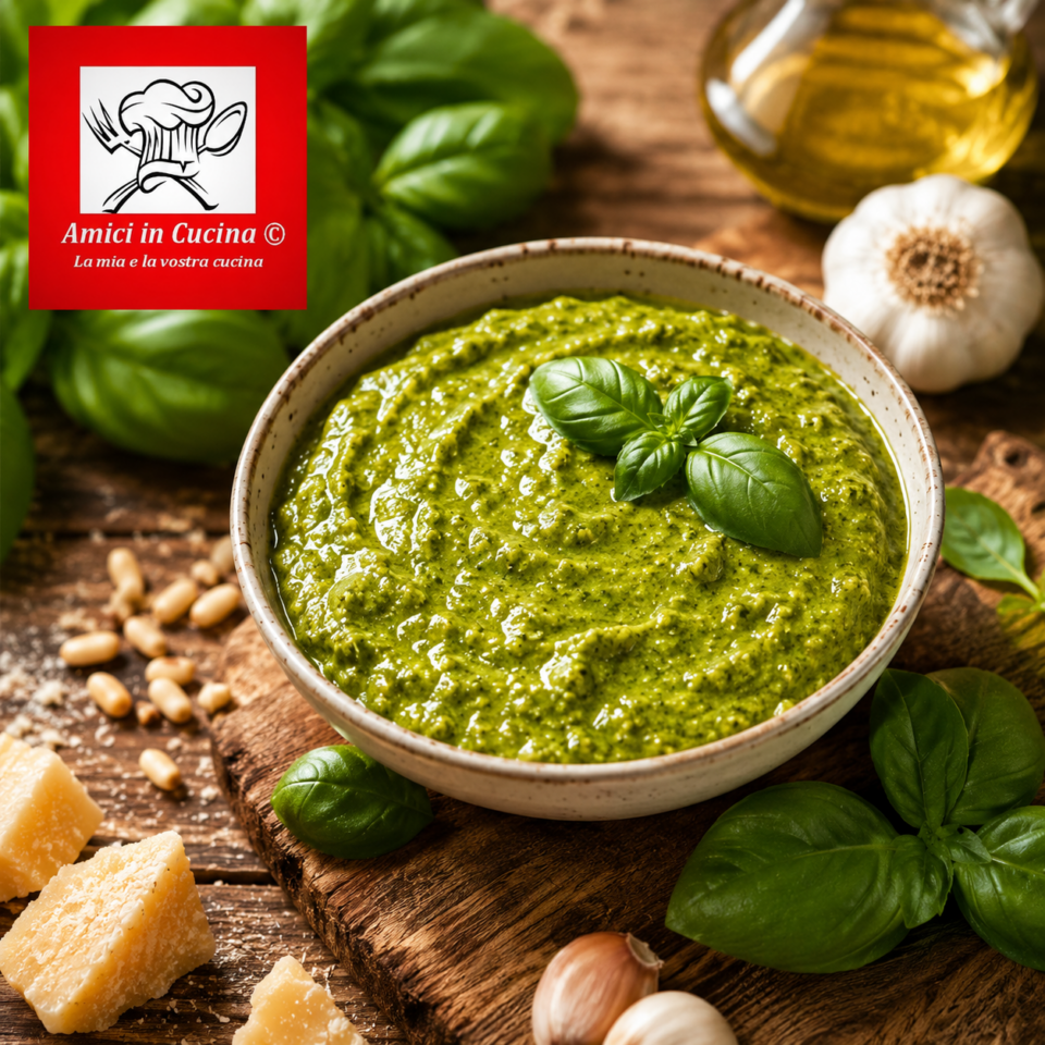 Pesto fatto in casa con basilico fresco e parmigiano