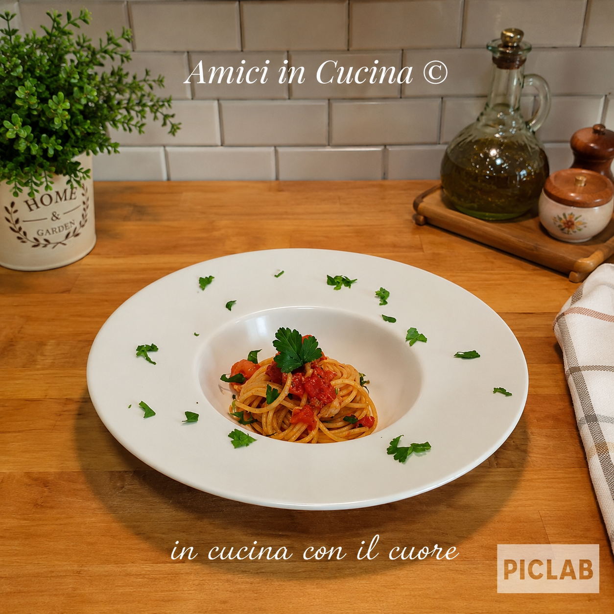 Spaghetti al sugo di razza con pomodoro e prezzemolo fresco