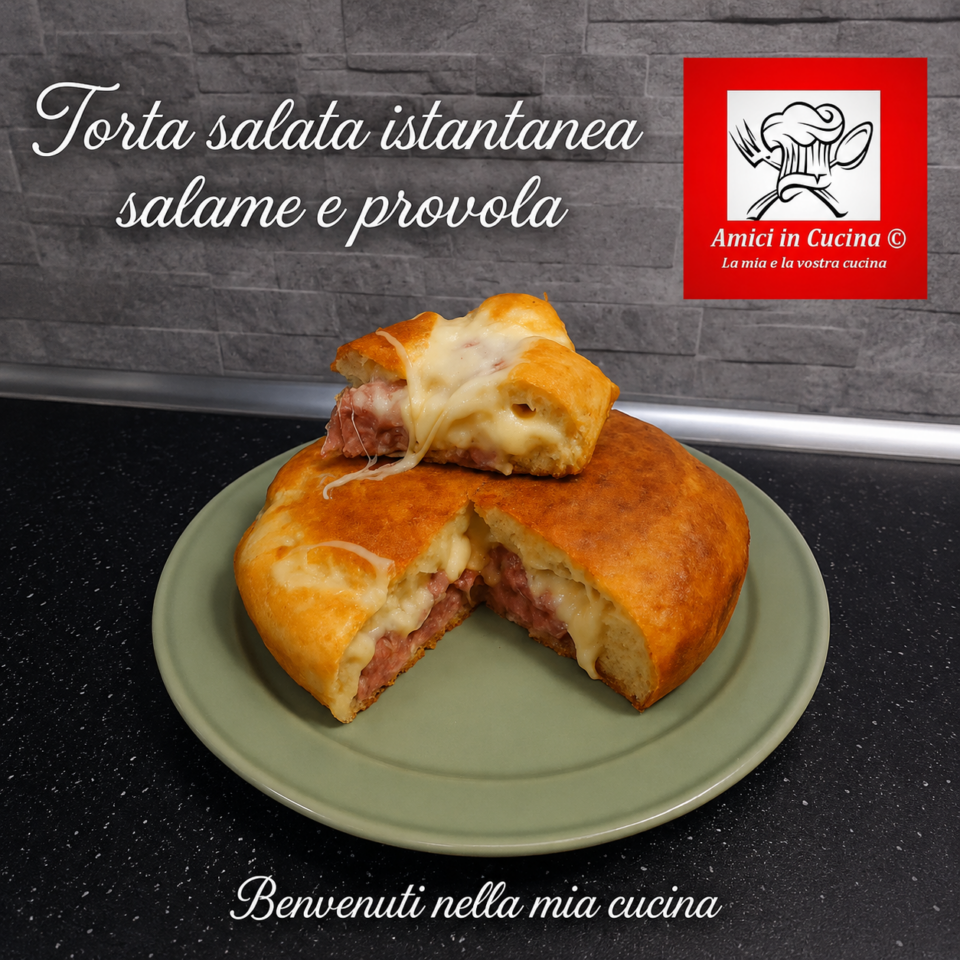La torta salata istantanea con salame e provola è una ricetta semplice, veloce e super gustosa 