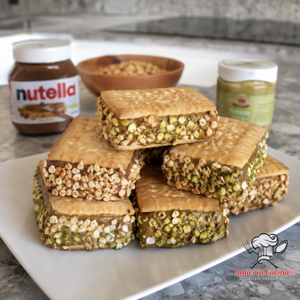 Biscotti gelato alla panna con granella di nocciole e pistacchi