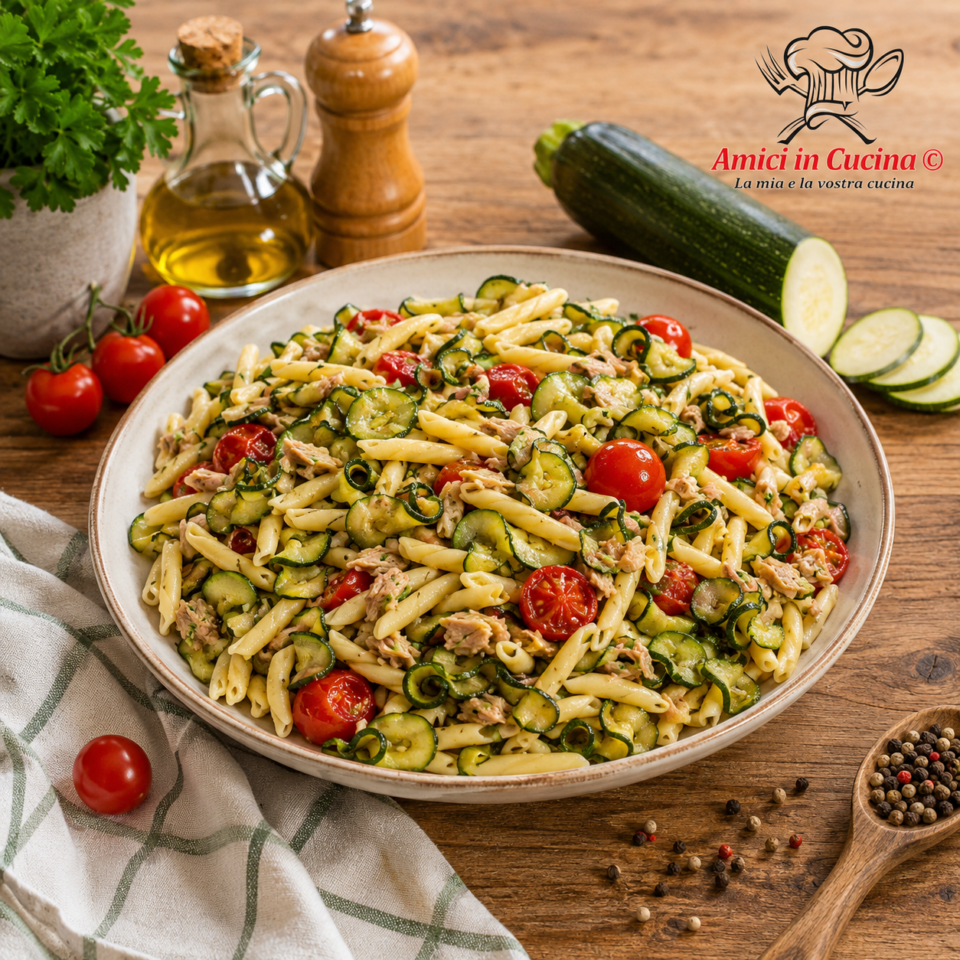 Fusilli casarecci con zucchine tonno e pomodorini
