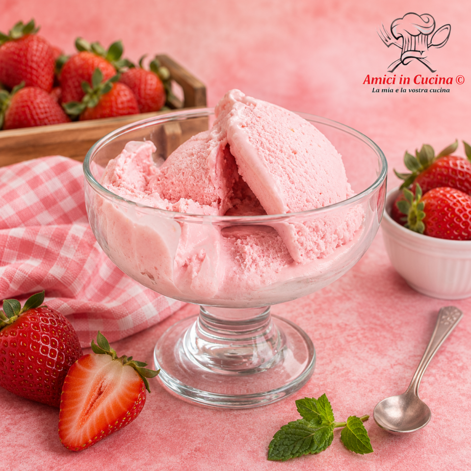 Gelato alle fragole cremoso servito in coppetta