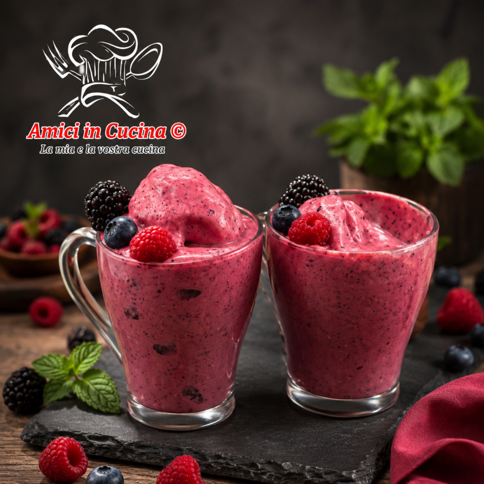 Gelato ai frutti di bosco fatto in casa con yogurt greco e frutta fresca