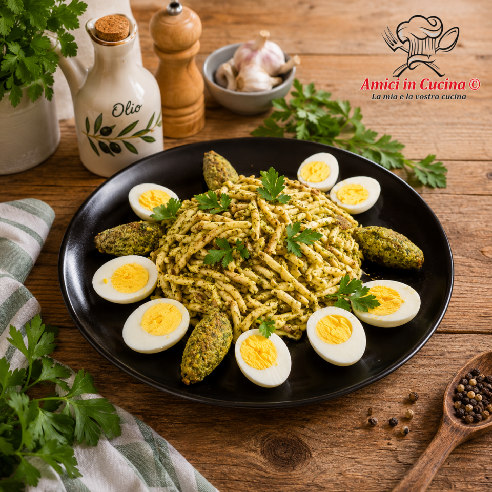 Insalata fredda di fricelli con salsa verde e uova sode