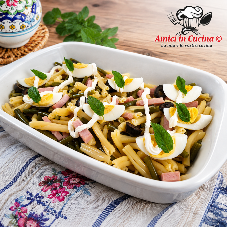 Pasta fredda estiva con fagiolini e pomodorini