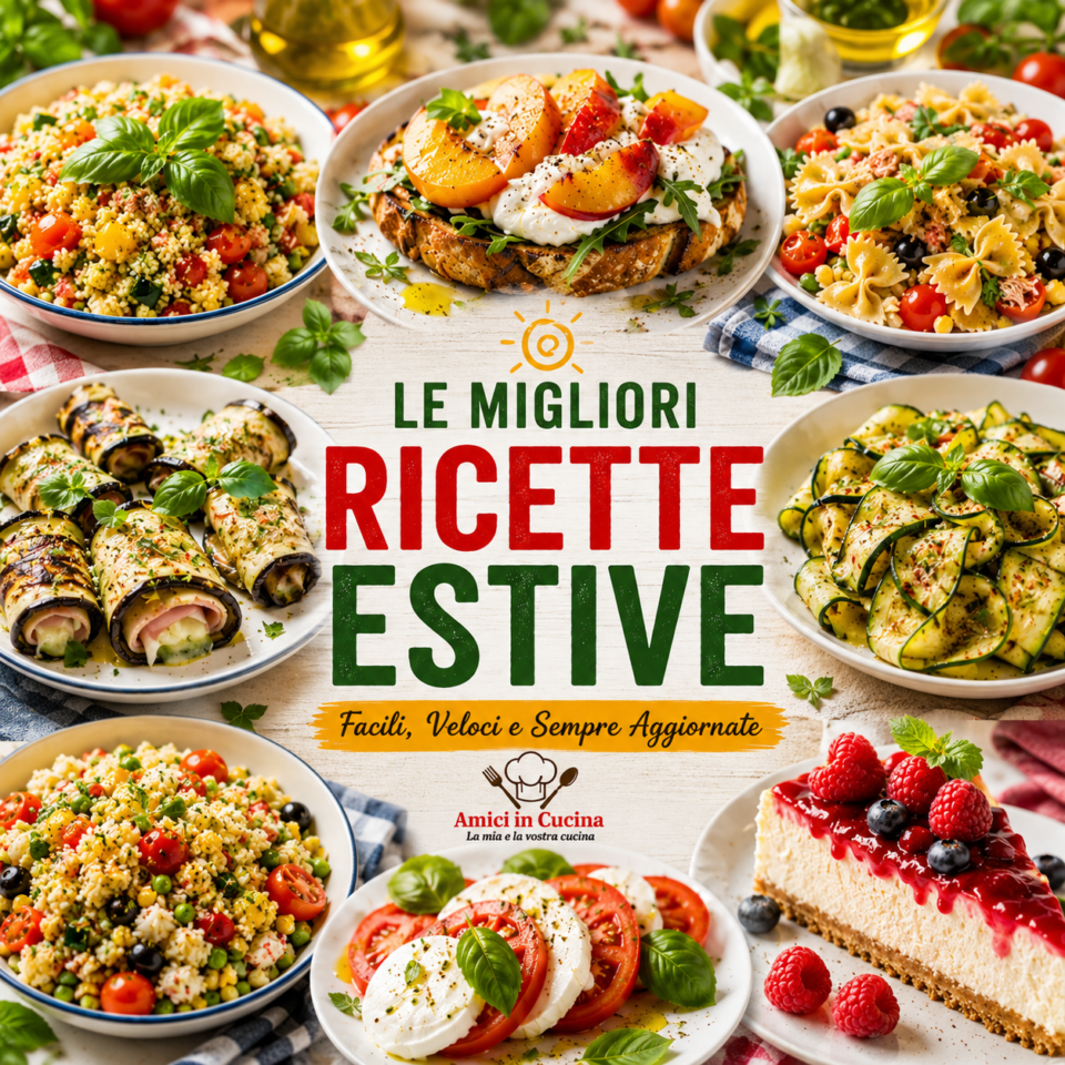 Le migliori ricette estive facili e veloci con pasta fredda, cous cous, verdure di stagione, antipasti, secondi piatti e dolci senza cottura.