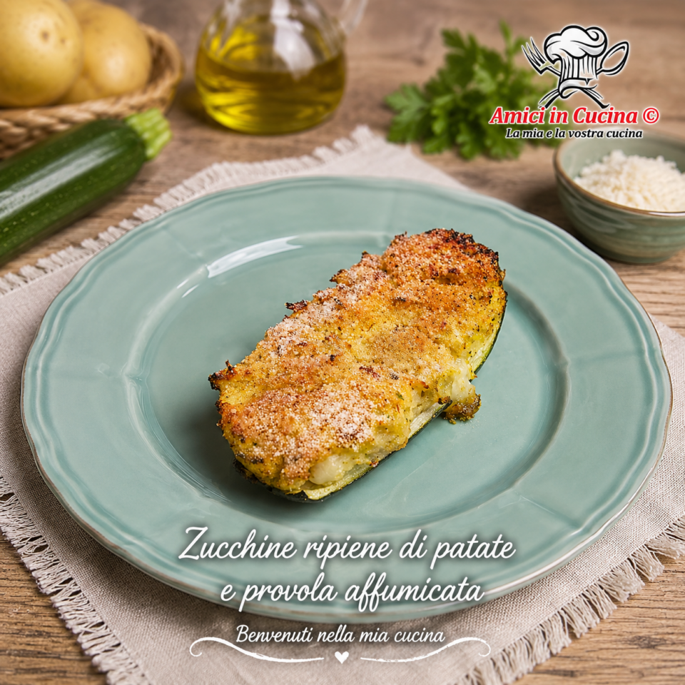 Zucchine ripiene di patate e provola affumicata al forno