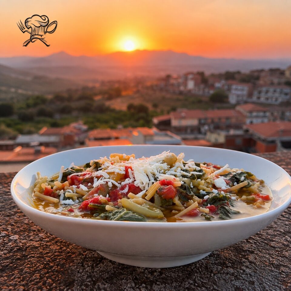 Pasta con i tenerumi, pomodoro fresco e ricotta salata, ricetta tradizionale siciliana.