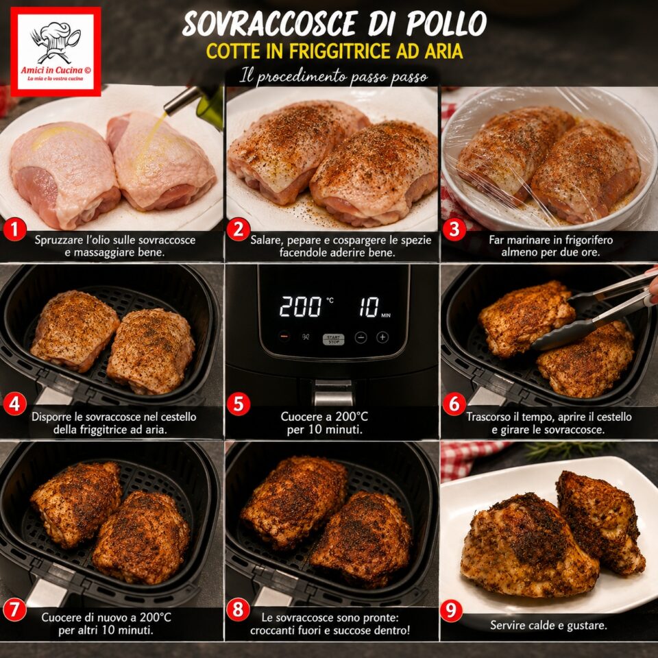Procedimento passo passo per preparare le sovracosce di pollo in friggitrice ad aria