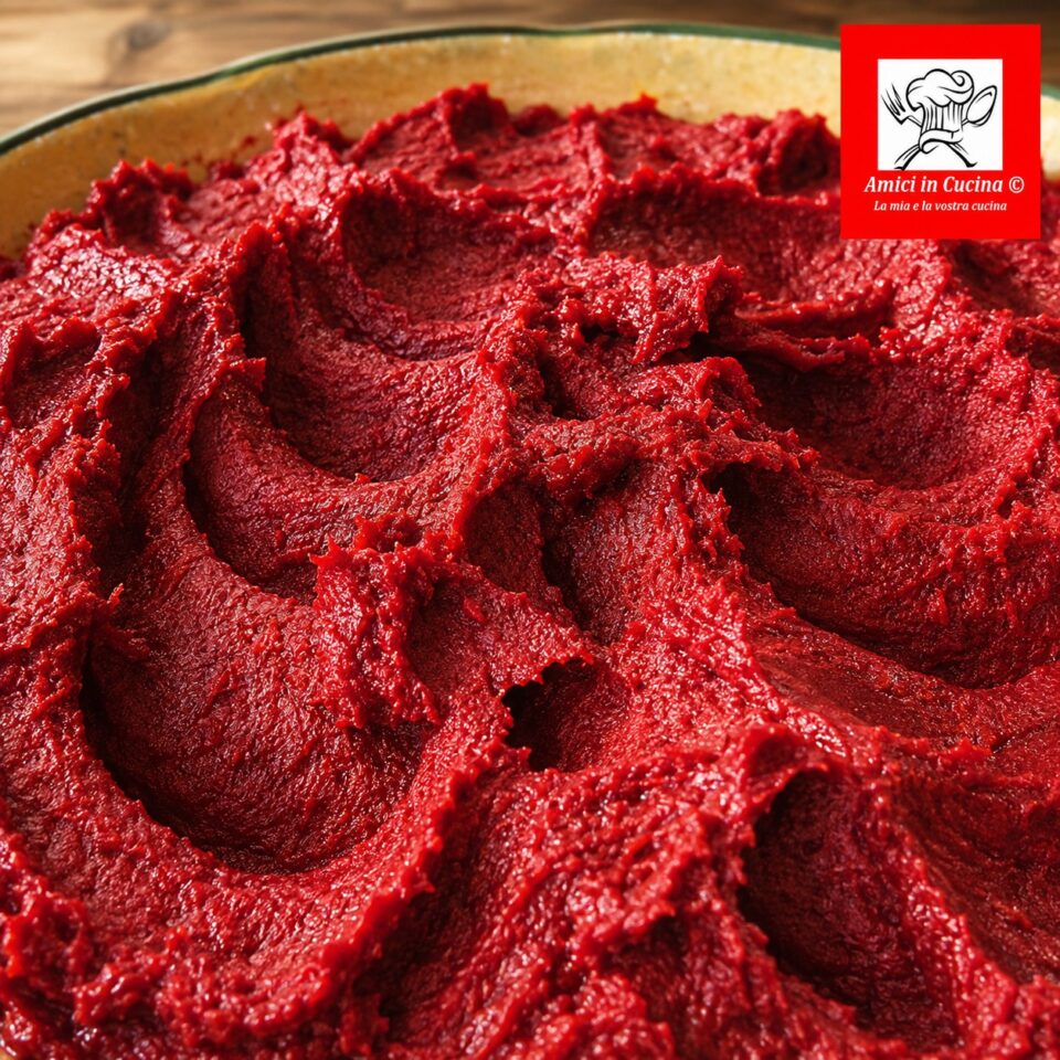Strattu siciliano pronto, concentrato di pomodoro dal colore rosso scuro