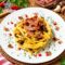 Pasta e fagioli con funghi misti e pancetta croccante