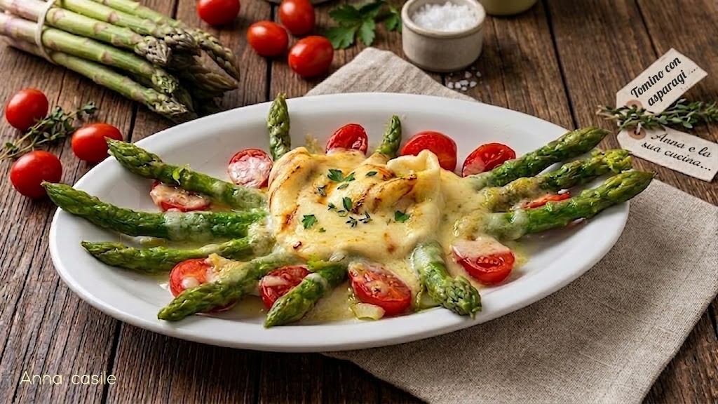 Tomino alla piastra e asparagi