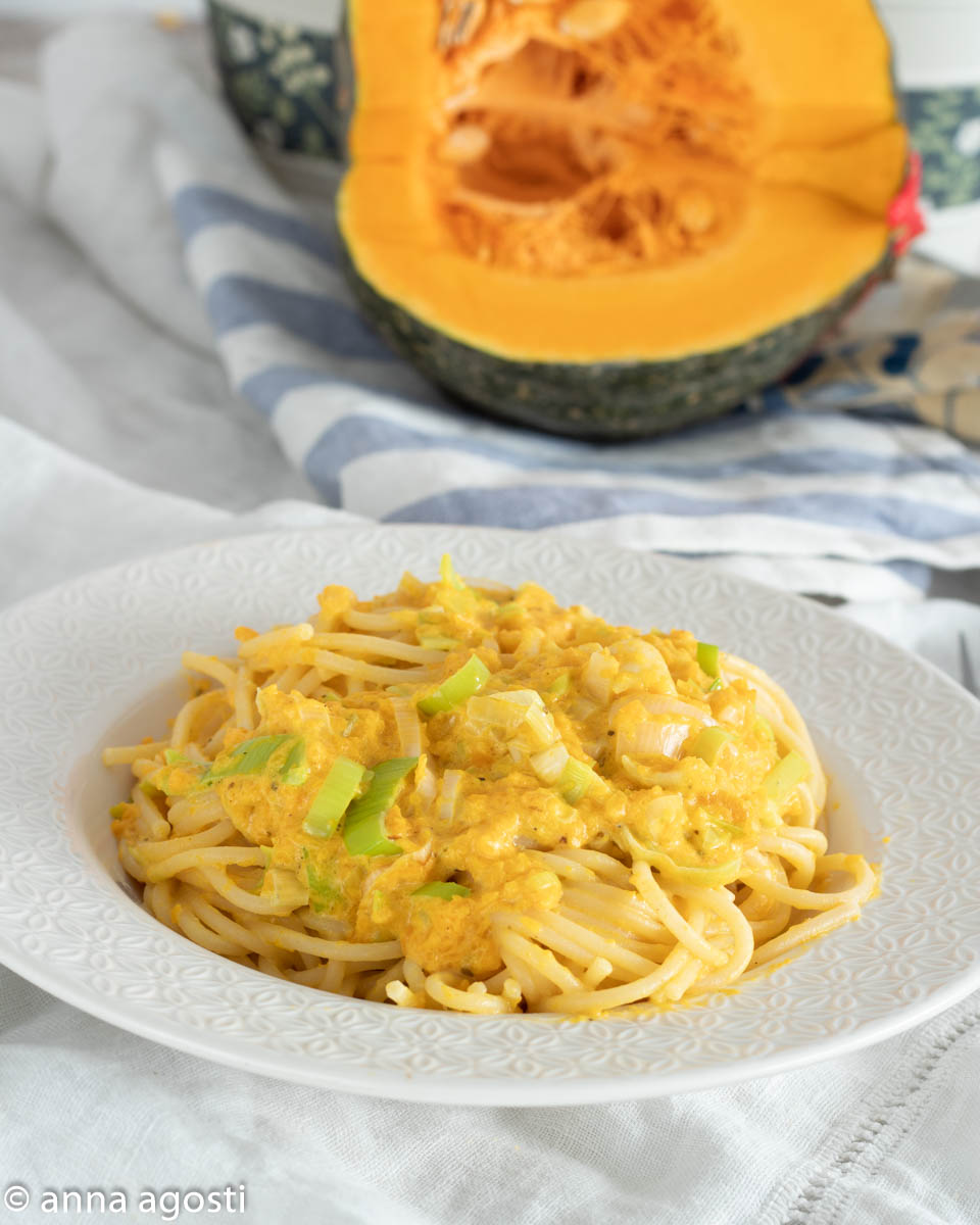 Spaghetti crema di zucca e porro