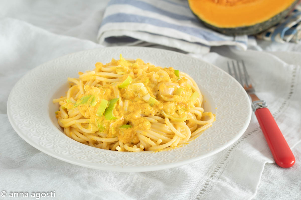 Spaghetti crema di zucca e porro