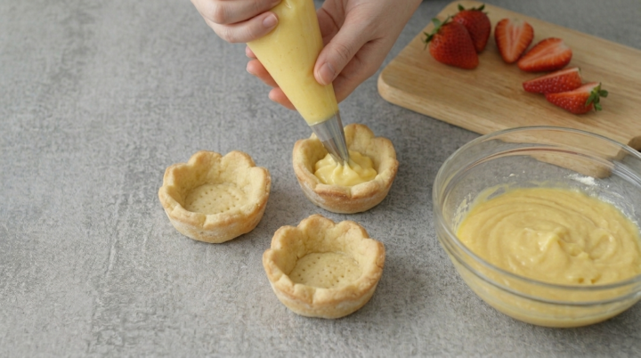 Riempite le Tartellette con crema e fragole
