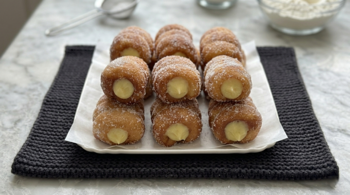 Cannoli fritti ripieni di crema pasticcera