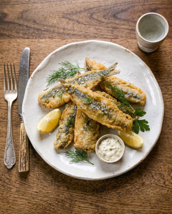 Filetti di Aringa in Tempura serviti con salsa allo yogurt greco