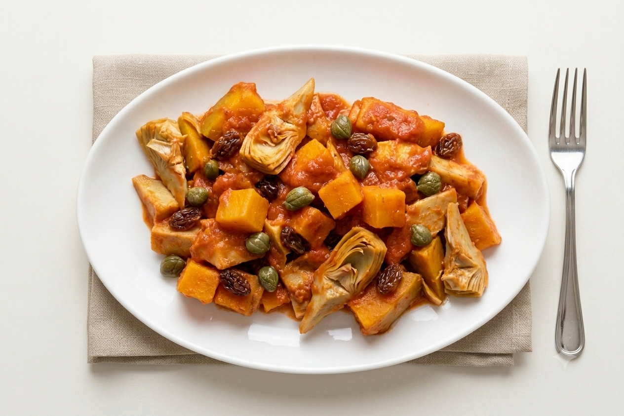 caponata di zucca e carciofi