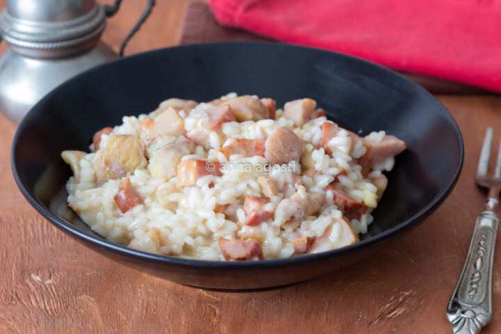 Risotto con Castagne pancetta e formaggio