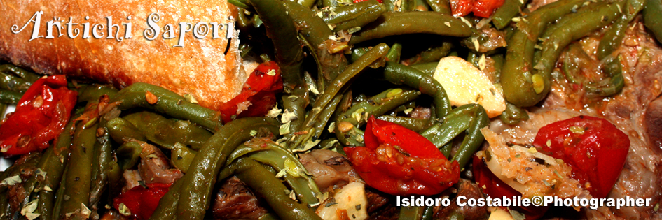 Locena di manzo alla pizzaiola con fagiolini.