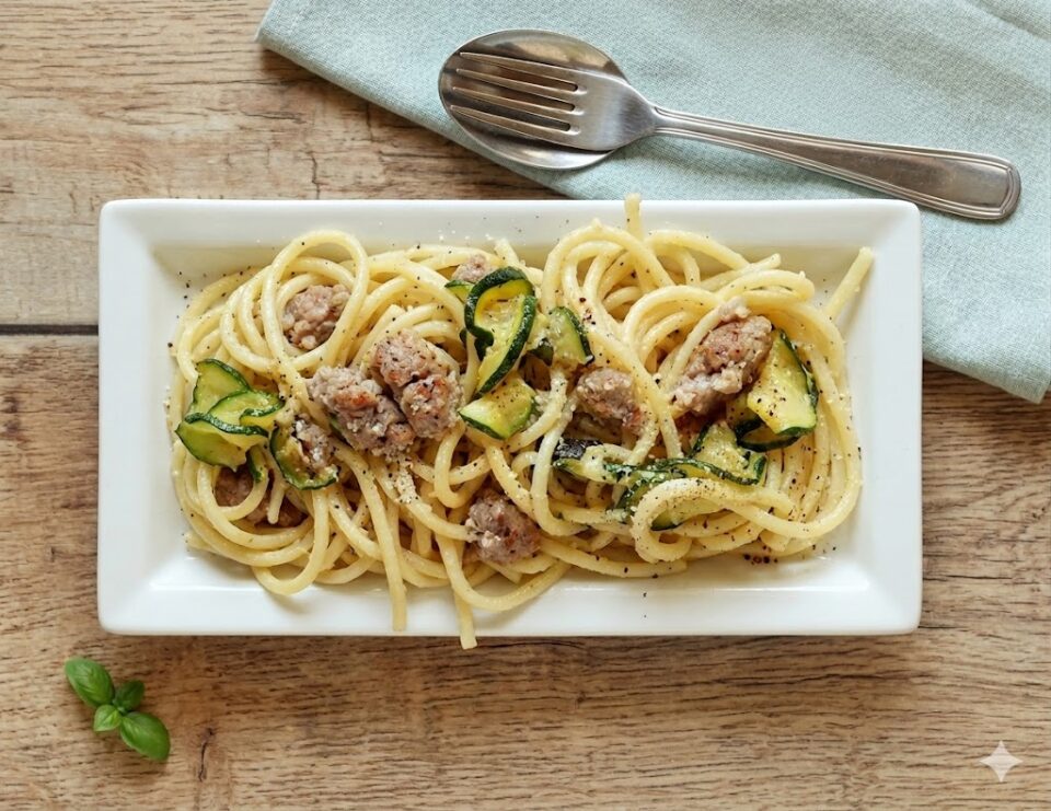 Spaghetti salsiccia zucchine zola