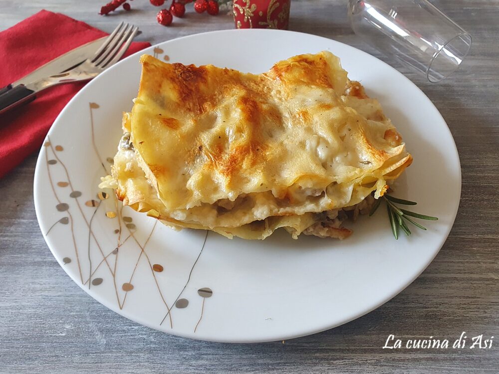 Lasagna con ragu bianco di coniglio carciofi e taleggio