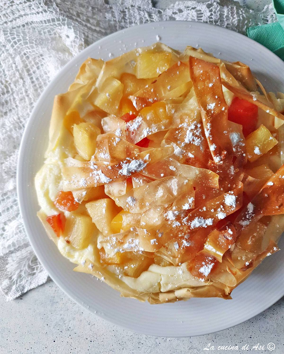 Crostata esotica con pasta fillo e crema cheesecake