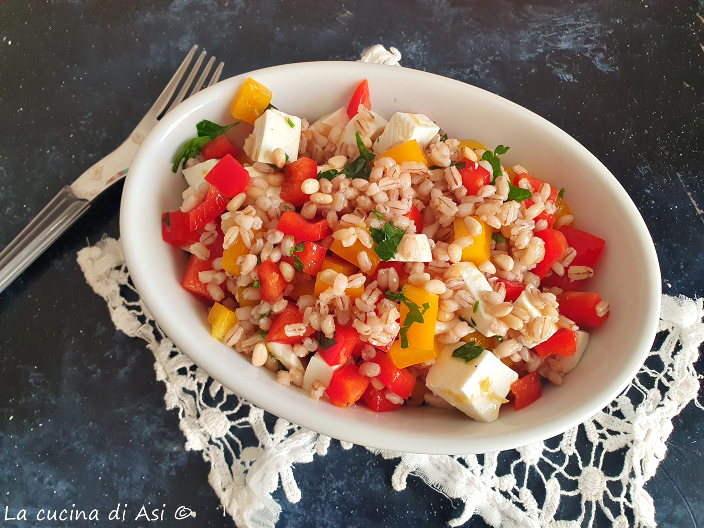 insalata di orzo peperoni e primosale