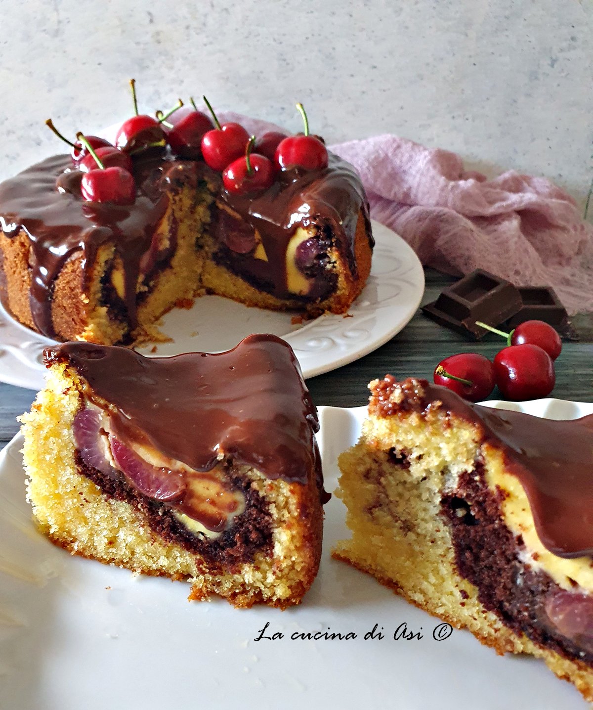 torta cacao marmorizzata ciliegie crema vaniglia