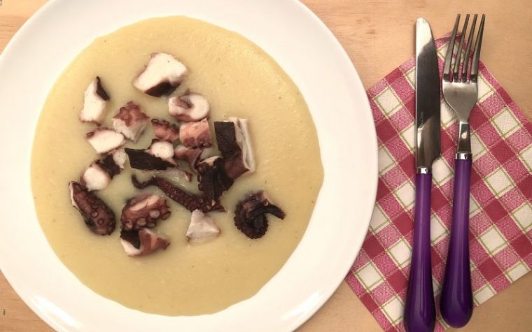 Polpo con crema di topinambur e patate Polpo con crema di topinambur e patate