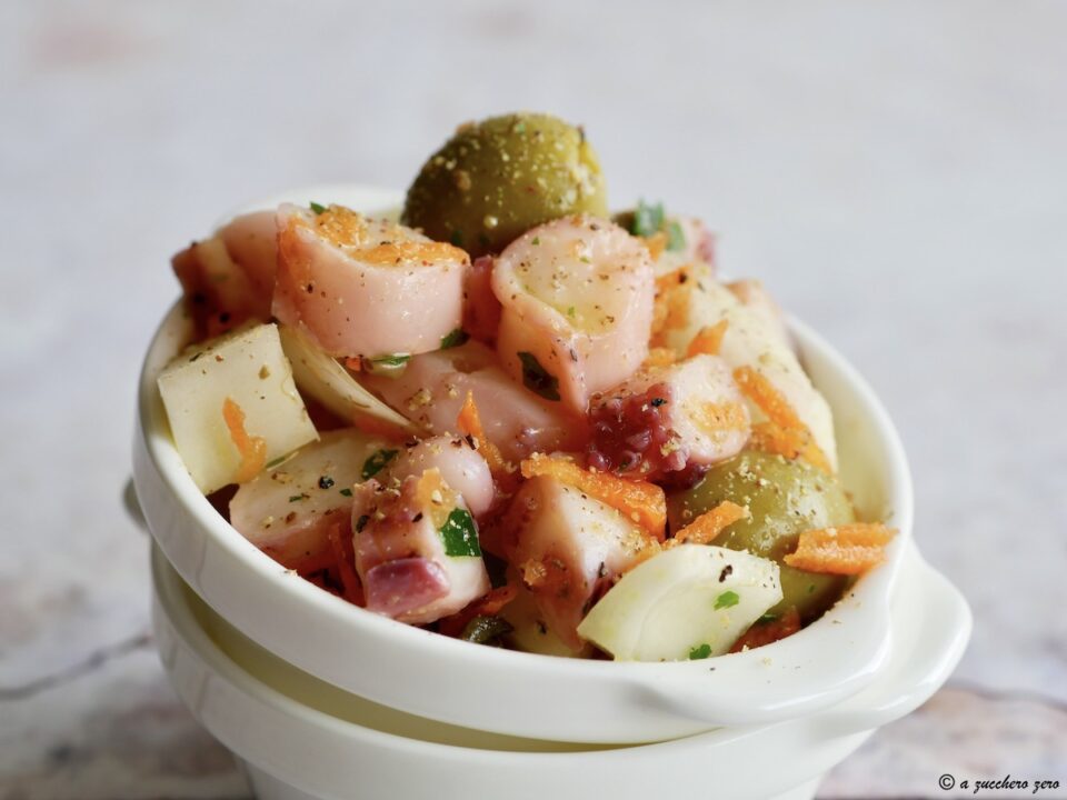 Insalata di tentacoli di totano cotto e tagliato