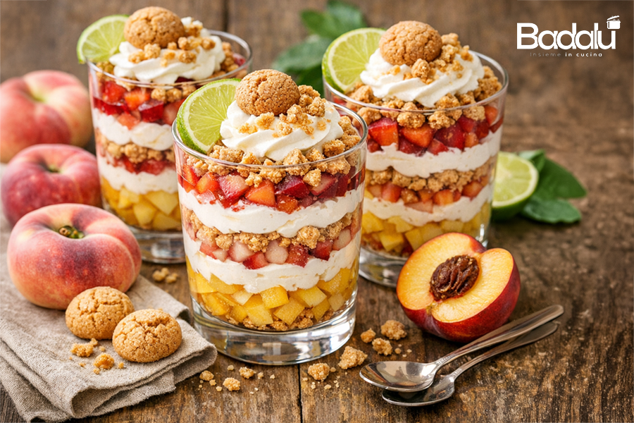 Dessert al cucchiaio con pesche e amaretti: senza cottura