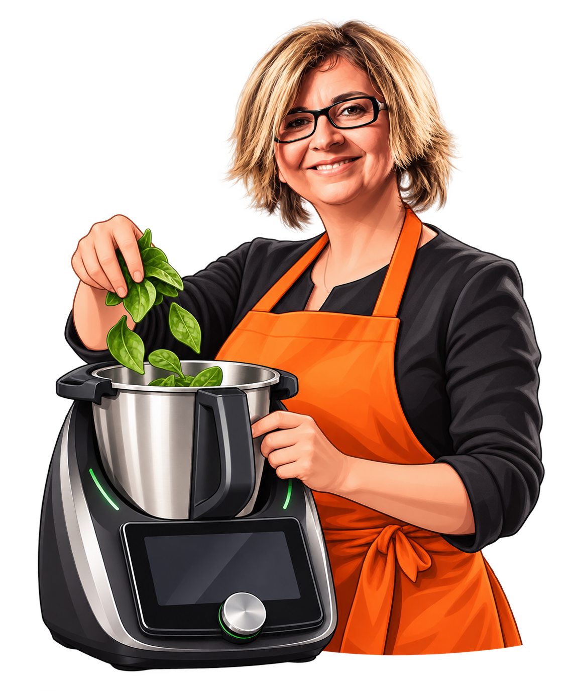 Illustrazione di Giovanna mentre cucina con il Bimby